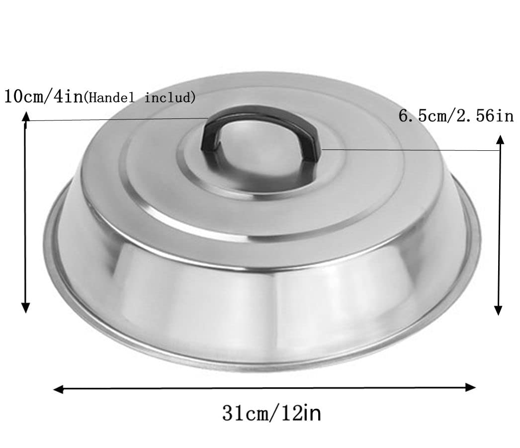 3 Sets Bbq Accessories 12 Inch Round Stainless Steel Basting Cover - Cheese Melting Dome And Steaming Cover, Best Fits For Black
